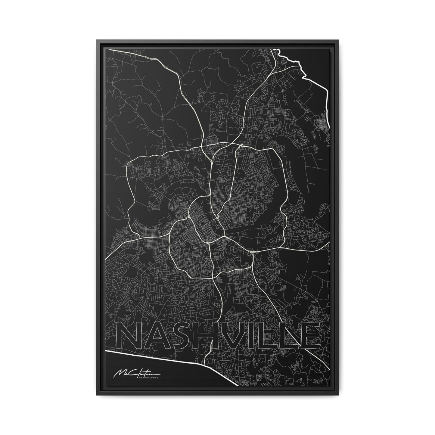 615 - Highways to Nashville Map Framed Canvas