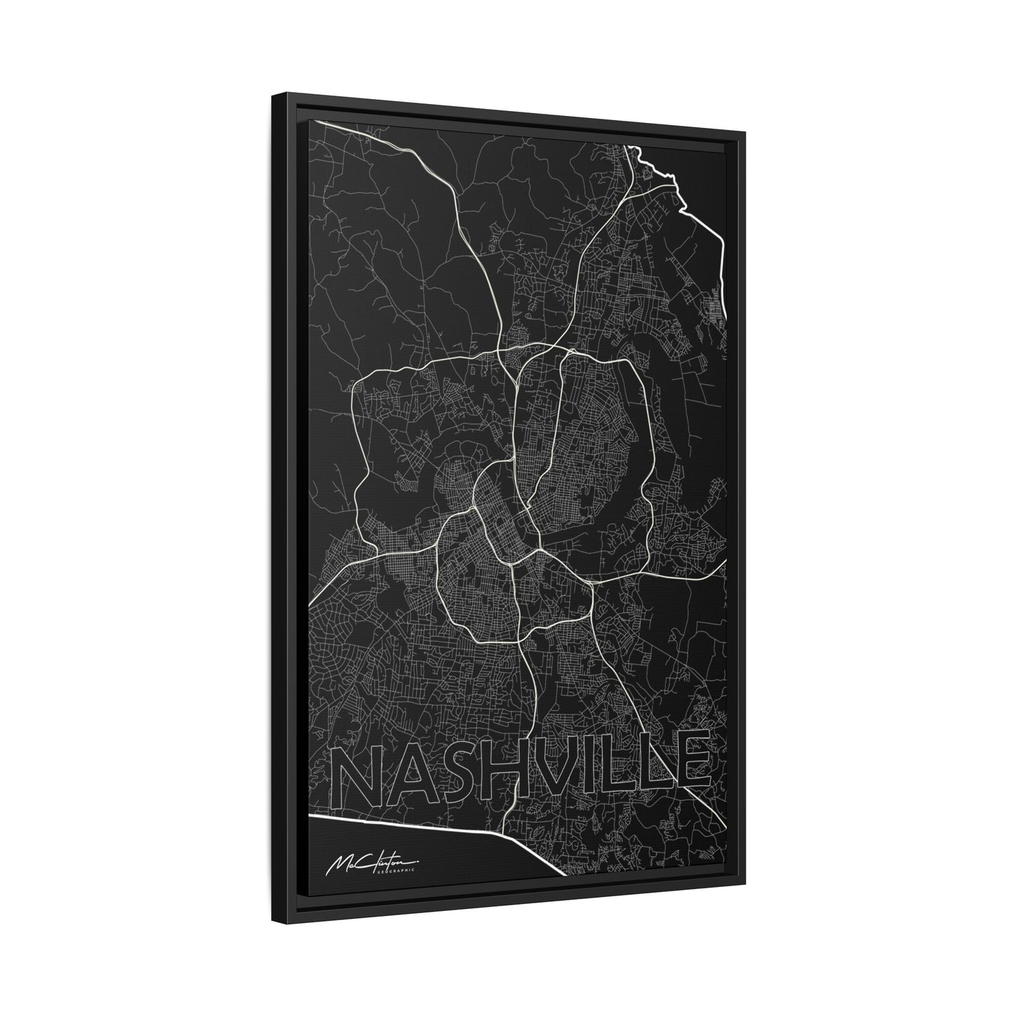 615 - Highways to Nashville Map Framed Canvas