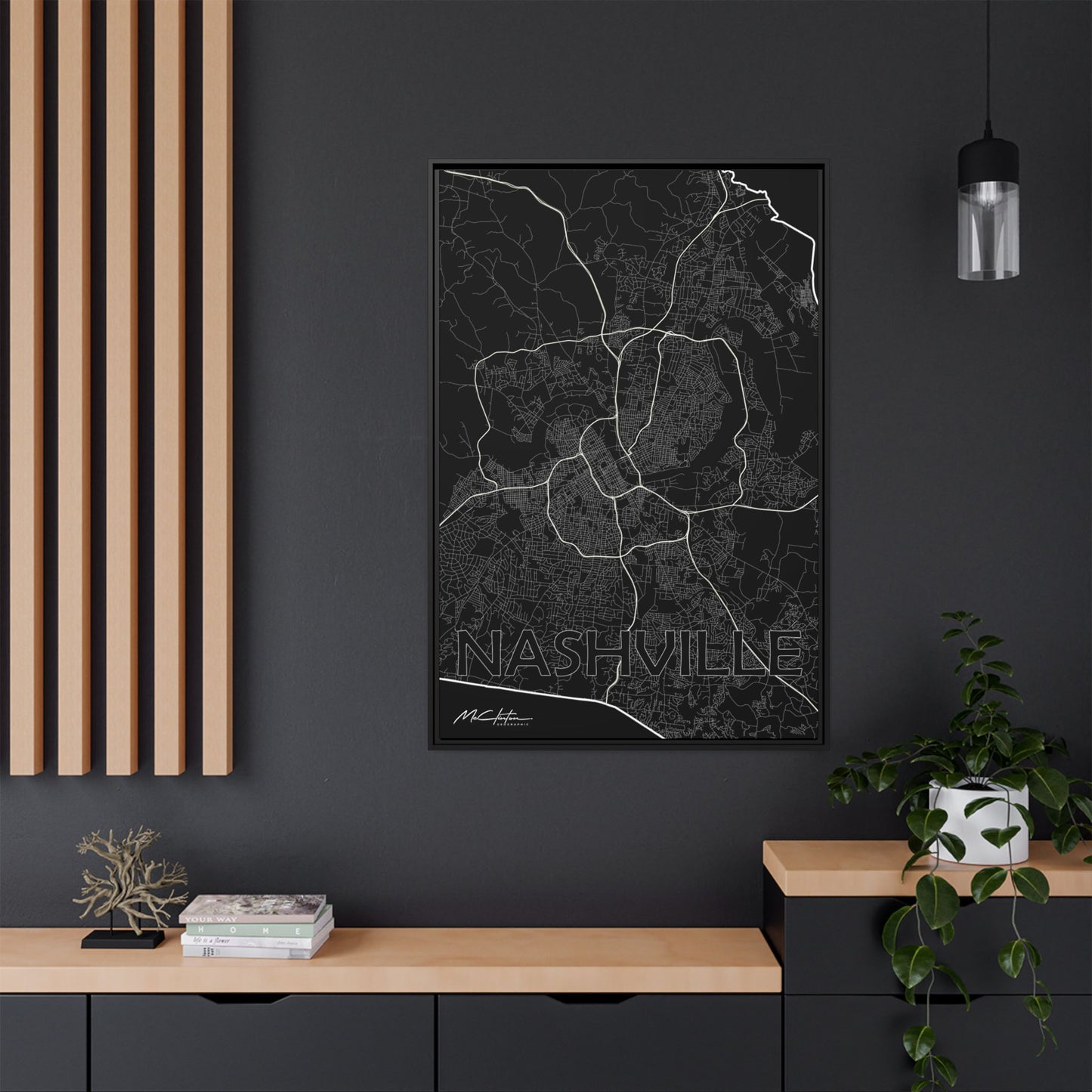 615 - Highways to Nashville Map Framed Canvas