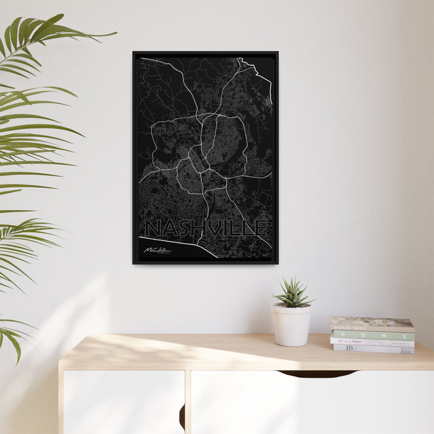 615 - Highways to Nashville Map Framed Canvas