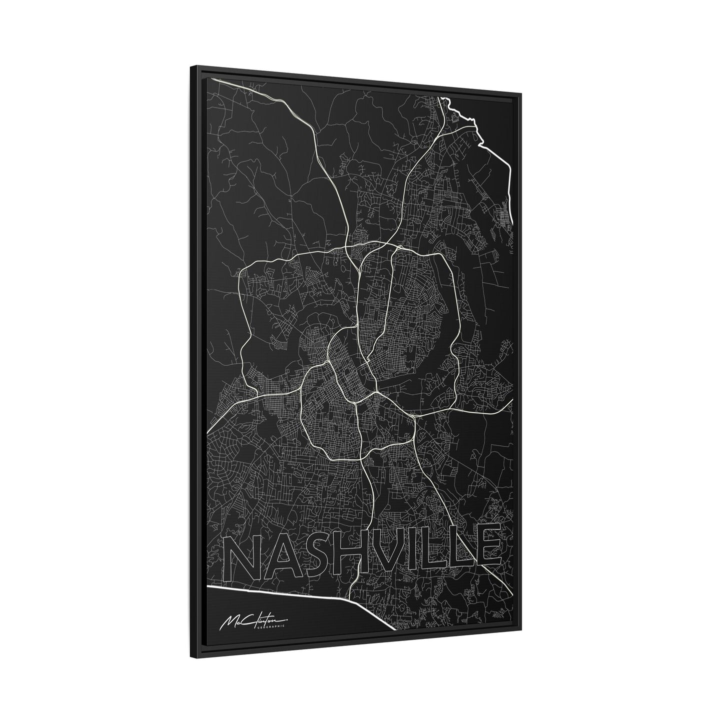 615 - Highways to Nashville Map Framed Canvas