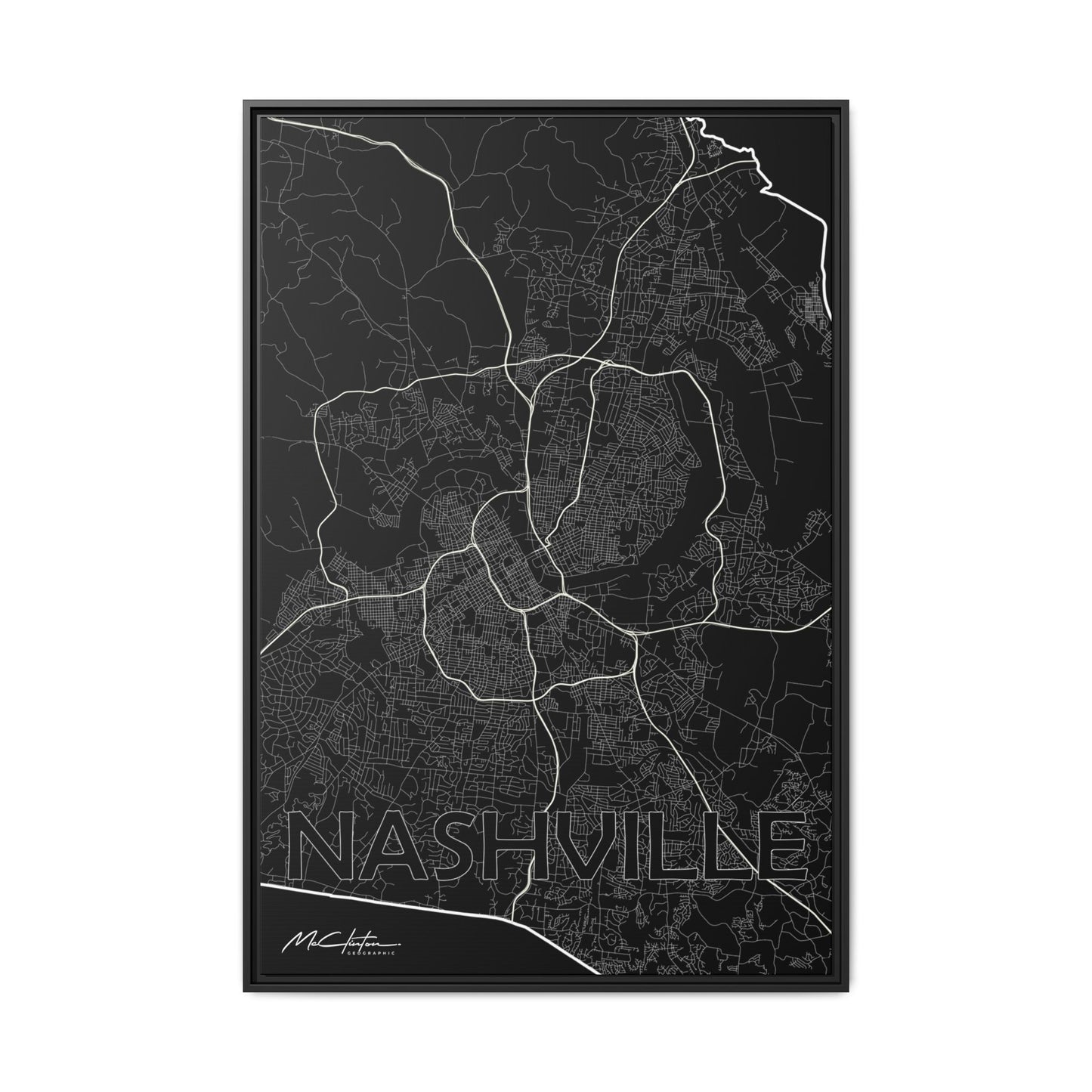 615 - Highways to Nashville Map Framed Canvas