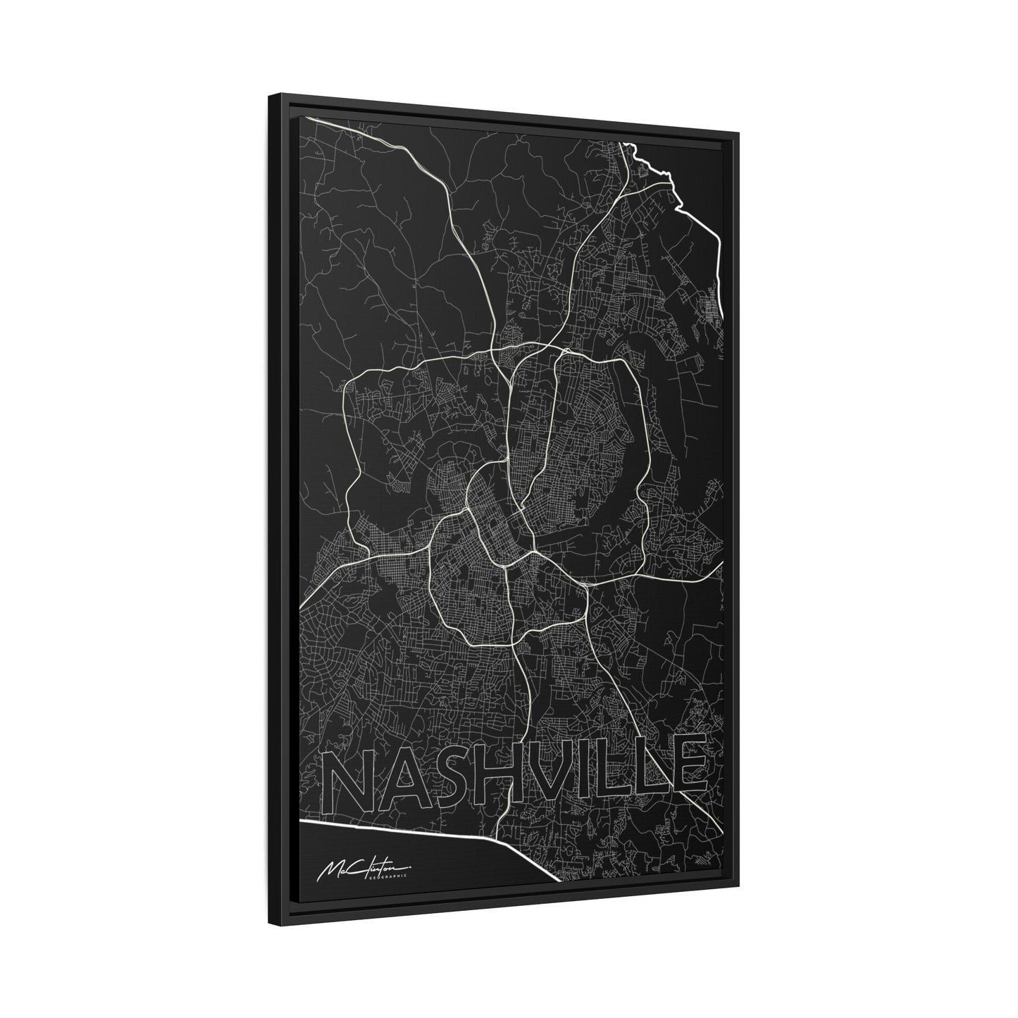 615 - Highways to Nashville Map Framed Canvas